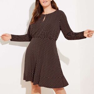 NWT LOFT Dress Size 0 Petite Bloom Floral Keyhole Flounce Long Sleeve Black Pink